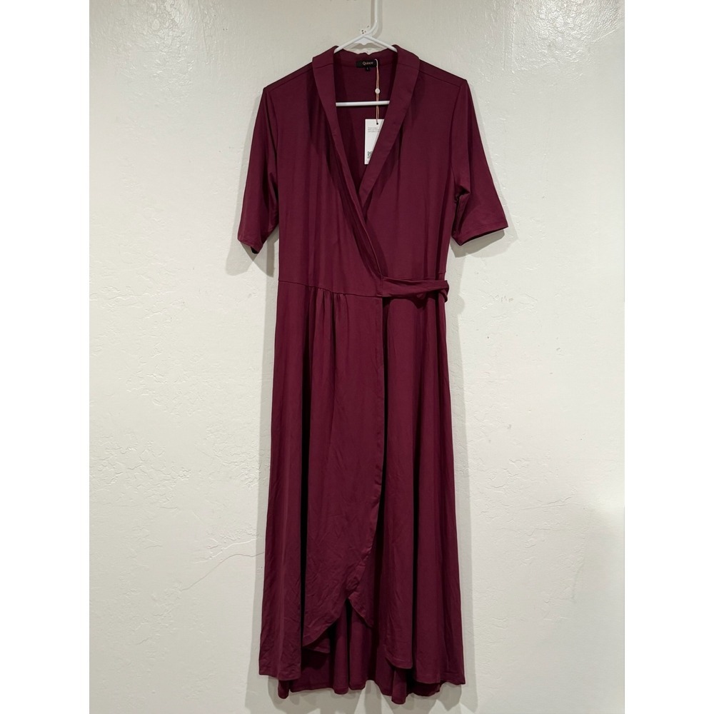 Quince Tencel Lyocell Jersey Wrap Midi Dress Burgundy Large SHWDC01 NWT - Picture 2 of 6